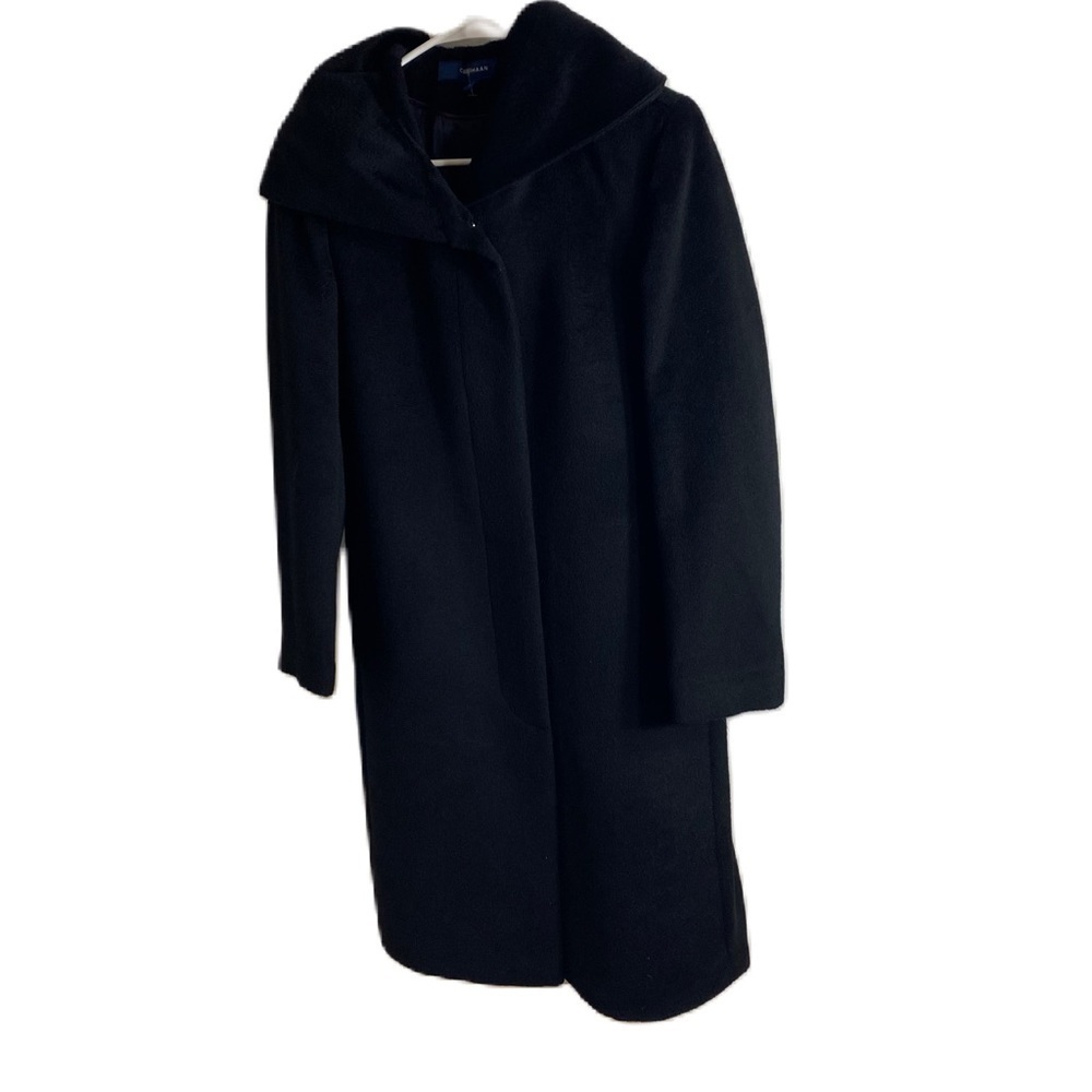 Cole Haan Wool Black Trench Dress Coat Sz 6 Black Jacket Women’s Furry